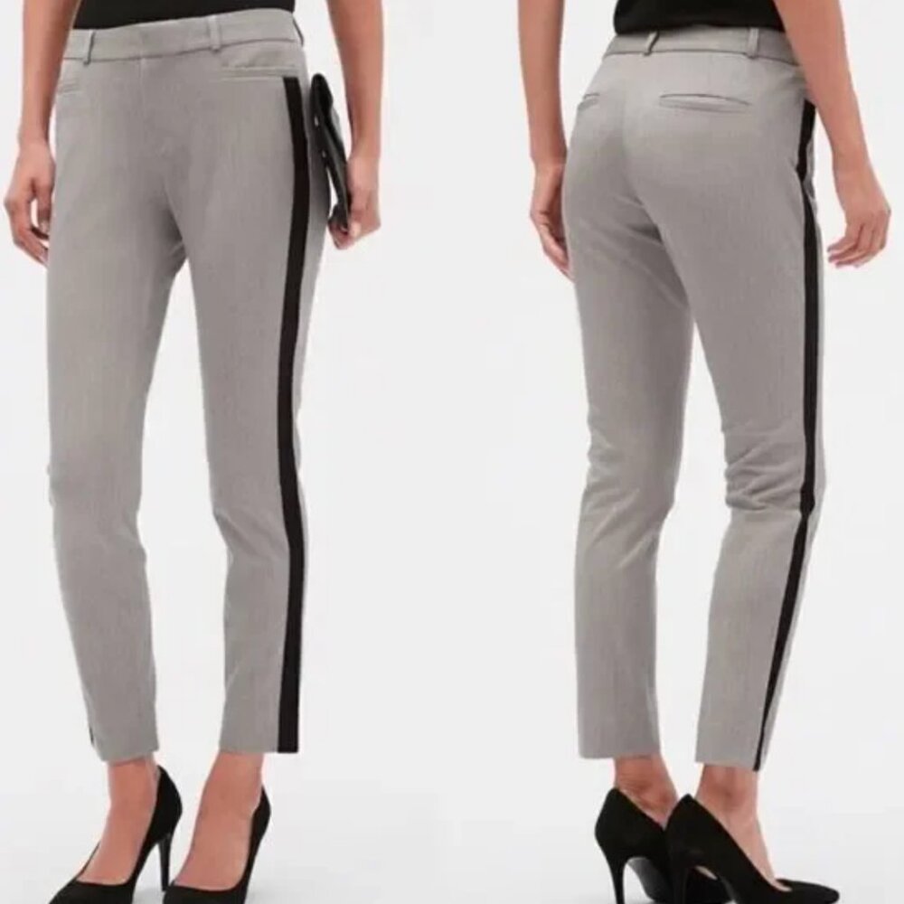 Banana Republic Sloan Curvy Heathered Grey Side Stripe Slim Ankle Pant Size 0